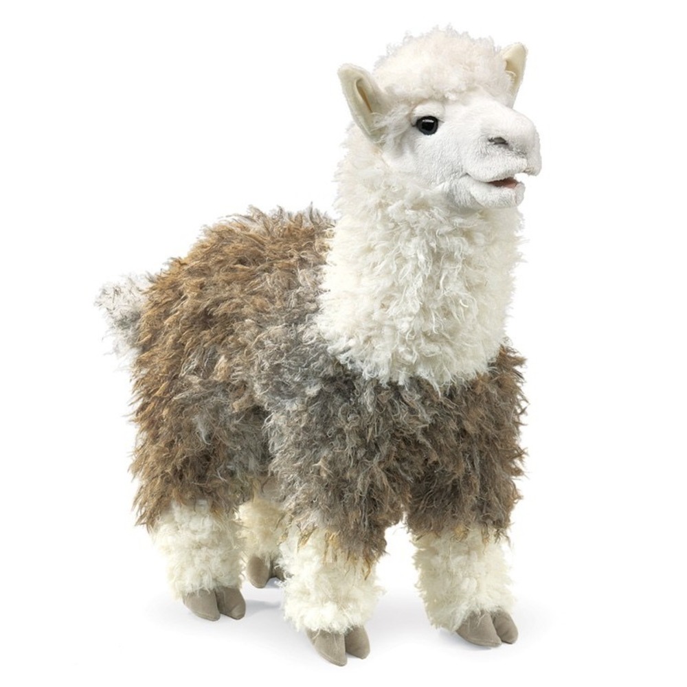 Folkmanis Alpaca Hand Puppet Plush White Brown Shaggy Fur 2013 Award Winner NWT